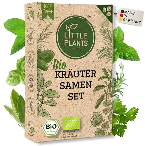 Little Plants Kräutersamen Set - 12 Sorten BIO Kräuter Anzuchtset - Küchenkräuter & Gartenkräuter Samen - Kräuter Saatgut Set für Küche & Garten (inkl. Ebook+Pflanzenschilder)