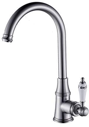 Wasserhahn Küche - Spültischarmatur, Retro Messing 360° Drehbar Küchenarmatur, Kaltes Und Heißes Wasser Vorhanden, Einhand-Spültischbatterie, Einlochmontage Hoher Auslauf, Gebürstetes