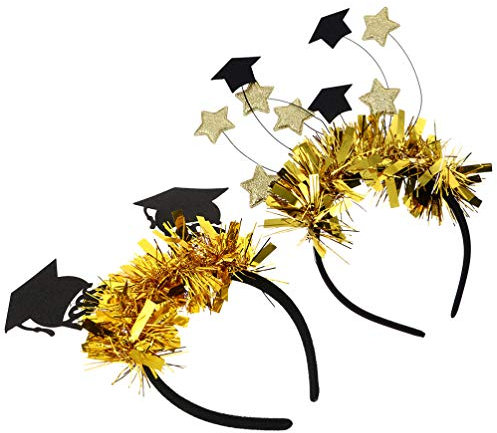 Amosfun 2Pcs Grad Stirnband Grad Kappe Kopf Bopper mit Tissel Glitter Star Bommel Ball 2021 Graduation Party Haar Hoop Kopfschmuck Zubehör
