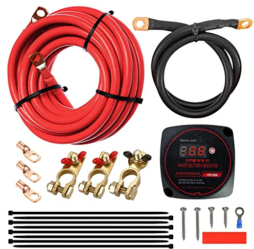 12V 140Amp Dual Battery Isolator, Ampper Battery Voltage Sensitive Relay (VSR) Smart Battery Isolator Kit with Voltmeter and Manual Control Button for Car and More
