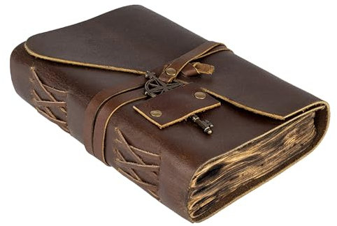 WANDERINGS Vintage Leder Journal Mit Gebranntem Antikem Büttenrandpapier - 18X13 cm - Vintage Leder Gebundenes Journal, Perfekt Zum Schreiben, Schatten Journal, Ein Grimoire, Skizzieren, Als Tagebuch