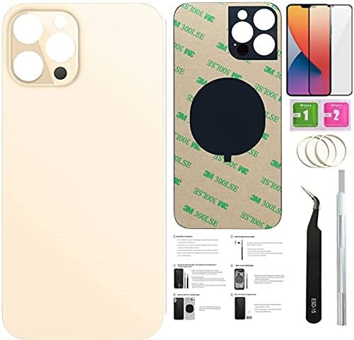 12 Pro Max Rückglas für iPhone 12pro Max Back Cover Glas (6,7 Zoll) mit vorinstalliertem Klebeband + Montageanleitung + Reparaturwerkzeuge + Displayschutzfolie (Gold)