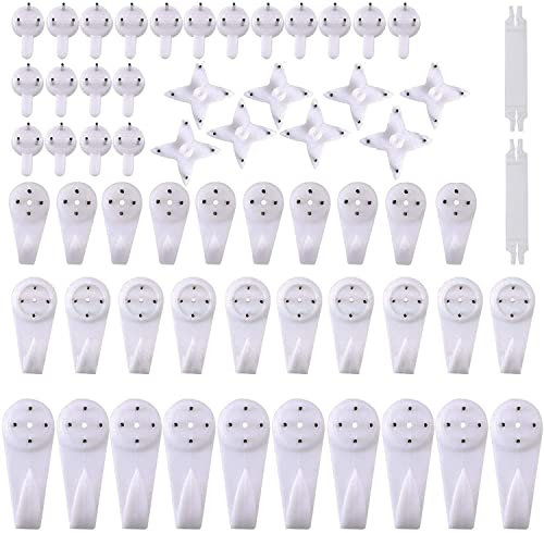62 Pack Picture Hooks for Hard Wall, Non-Trace Picture Hanging Kit for Picture Photo Frame Hanging, Hardwall Hanger Hook White Picture Hanger Set