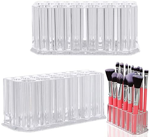 AOTOPYU 2pcs Égouttoir à pinceaux de maquillage 26 trous, Porte Pinceaux Maquillage, Rangement en Acrylique cosmétiques Organisateur pour Pinceaux à Maquillage, Support Eye/Lip Liner Organisateur
