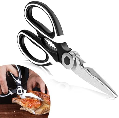 Küchenschere, 21 cm Scharfe Edelstahl-Kochschere mit Deckel, Küchenschere Schwerlast, Schere Küche, Haushaltsschere mit Sägeschliff, Mehrzweck Kochschere für Fleisch, Vielzweckschere