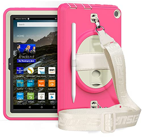 Amazon Marke- Hülle Kompatibel mit -New Kindle Fire HD 8 Tablet and Fire HD 8 Plus Tablet (10th Generation 2020 Release), mit 360 Grad Schwenkständer, Hand Schultergurt,E-Book Hülle für Kinder