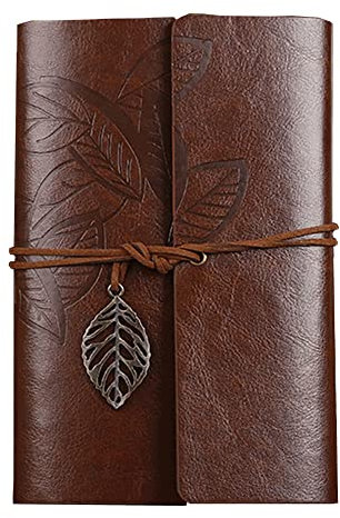 Leder-Tagebuch, nachfüllbar, klassisch, geprägt, Retro-Anhänger, Spiralbindung, Notizbuch für Reisetagebuch, Damen, Herren, Geschenke, Hellbraun