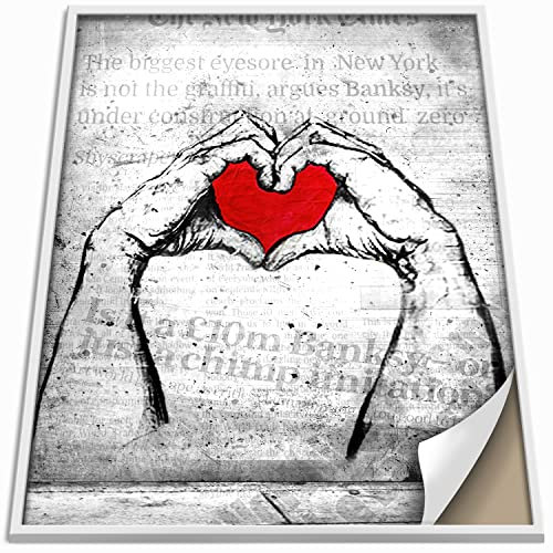 Boikal Collection Banksy Wandbild ohne Rahmen Bild Vintage Zeitung Stil Poster - Herz Hand - 1-teilig, 50 x 70 cm B2