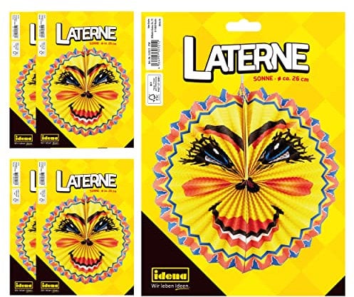 Idena 90121 - Laterne Sonne, 5 Stück, Durchmesser 26 cm, Lampion, Papierlaterne, Sankt Martin