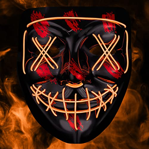 Balinco LED Maske mit 3 Leuchtmodi - perfekt für Techno DJ | Halloween | Cosplay | Karneval | Gruselmaske | Neon Maske | als Ergänzung zum Horror Kostüm (Neon Orange)