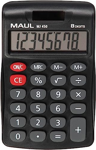 MAUL Taschenrechner MJ 450 | Taschenrechner klein mit 8 Stellen Display | Standardfunktionen für Büro, Zuhause, Schule | Solar Taschenrechner mit Batterienutzung bei Dunkelheit | Schwarz