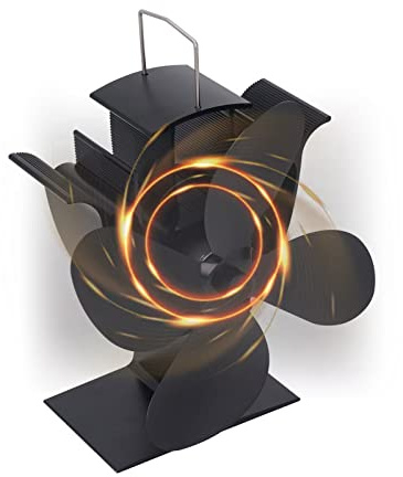 Septpenta 4 Flügel Ofenventilator, Wärmebetriebener Ofenventilator, 350 °C Hochtemperaturbeständig, mit Bimetall Sicherheitsvorrichtung, Kaminventilator für Holzofen/Pellet/Holzbrenner/Kamin