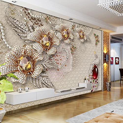 3d papier peint cristal paon fleur paillettes papier peint Mural 3d Photo papier peint 3d Mural pour salle de mariage décor à la maison