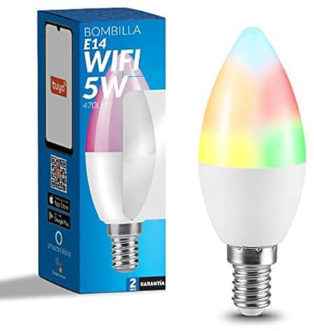 M Ledme - Bombilla LED Inteligente WiFi Vela 6W (Eq. 50 W) casquillo E14, sin necesidad de Hub, Regulable en intensidad, Luz Blanca y de Colores (RGB+CCT), compatible con Alexa y Google Home, LM7144