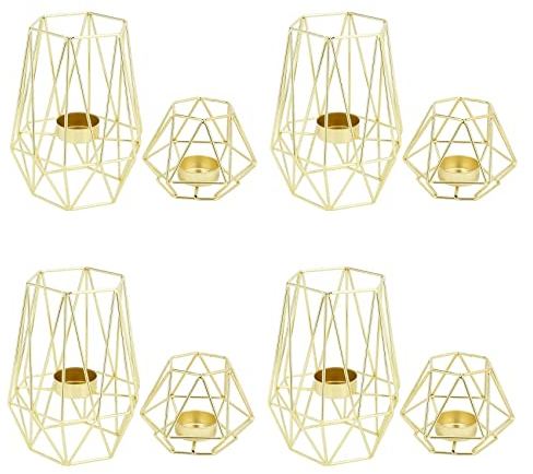 KVSERT 8 x goldene geometrische Teelichthalter Metall für Wohnzimmer und Badezimmer