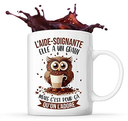 Planetee Tasse L'Aide-soignante Chouette Café | Idée Mug Cadeau Travail Métier Humour Collègue Femme Anniversaire Noël
