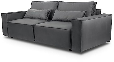 Siblo Sofa Valeria Kollektion - Sofa mit Schlaffunktion - Elegante Couch - Wohnzimmer Möbel - Komfortables Schlafsofa - Sofa 3-Sitzer - Klappsofa mit Bettkasten - 249x111x90 cm - Dunkelgrau