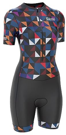 Radsport-Skinsuit für Damen, gepolstert, einteilig, Trisuit, Bike-Top, kurz, sublimiertes Design, Trägerhose