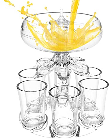 Bexdug Drinks Dispenser with 6 Shot Glasses Set, Shot Glass Dispenser with Holder, Acrylic Touchless Shot Pourer for Beverage Dispenser, Liquor, and Cocktai, Supplies, Home Bar Accessories