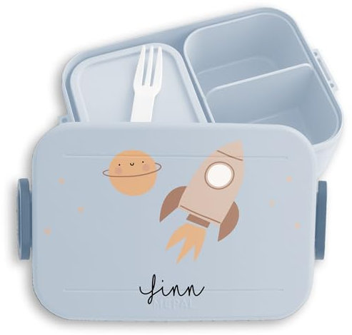 Kinder Bento Box Midi Lunchbox für Mepal Bentobox - Weltraum - Rakete Brotbox Raumschiff Geschenk Weltall I - 900 ml - Hellblau - dose brotdose astronaut schule nasa space jausenbox personalisierte