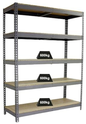 PROREGAL Schwerlastregal Wood Beast Five | HxBxT 200x150x90cm | Fachlast 600kg | Grau | Werkstattregal Lagerregal Palettenregal