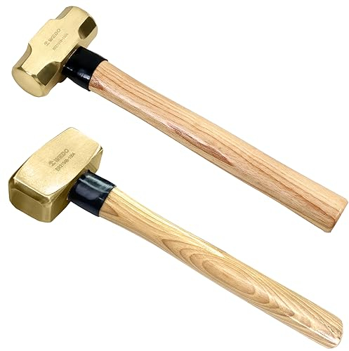 WEDO 2PCS Brass Hammer Set,4lb Sledge Hammer+4lb Club Hammer,Brass Crack Hammer Set With Wooden Handle,Non-Magnetic,Die-Forge,Corrosion Resistant, DIN Standard