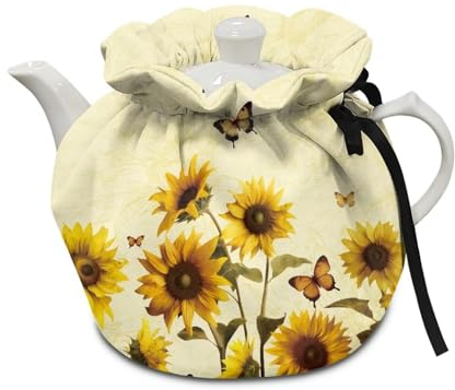 Poceacles Sunfloower Butterfly Print Tea Cozy Kettle Cover for Teapots Keep Warm Teapot Cover Insulated Kettle Cover for Home Kitchen Hotel Tea Party Decor Tea Cozies, Yellow