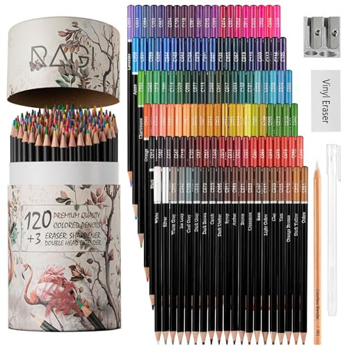 RAGI 123-teiliges Set Buntstifte - 120 Farben Buntstifte mit weichem Kern - Malen, Zeichnen, Ausmalen - für Erwachsene und Kinder - Buntstifte in Kartonröhre