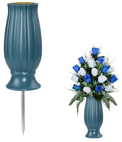 AOFOX Cimitero Grave Vaso per Fiori Fresci/Artificiali, Memorial Flower Holder con Long Spike Stake per Cimitero Decorazioni (1 Pezzo)