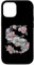 Hülle für iPhone 12/12 Pro Buchstabe S Vintage Floral Rosa Blumen Schwarz