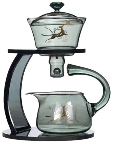 Fire Kirin, Glas-Teekannen-Set, Halbautomatisches Tropfenrotieren mit Infuser, Chinesisches hitzebeständiges Lazy Kungfu Teeset, (Grauer Hirsch, Teekanne (nur Teekanne))