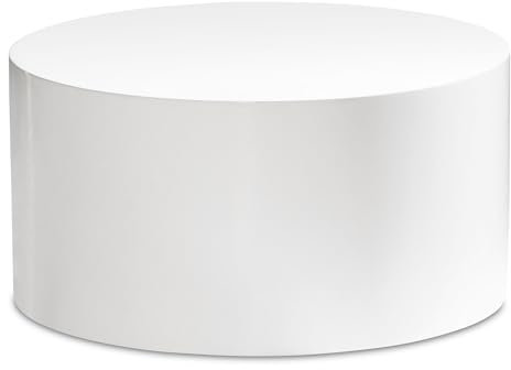 FineBuy Couchtisch MONOBLOC 60x60x30 cm Weiß Hochglanz, Design Wohnzimmertisch Rund, Lounge Sofatisch Schlicht, Kaffeetisch Modern