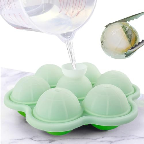 Eiswürfelform Silikon, BPA-Frei Große Eiskugelform, 7 Runde Kugel Eiswürfelbehälter, Faltbar Auslaufsicher 5cm Runde Eiswürfel Silikon Eiswürfelbereiter für Gekühlte Whisky Saft
