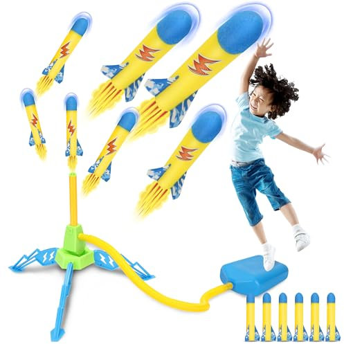 Milifox Foam Rocket Launcher - Air Powered Toy Rocket Launcher for Kids - Outdoor Garden Rocket Toy for Boys Age 3-4 Years - Perfect Present for Boys Girls(6 pcs Foam Rockets)