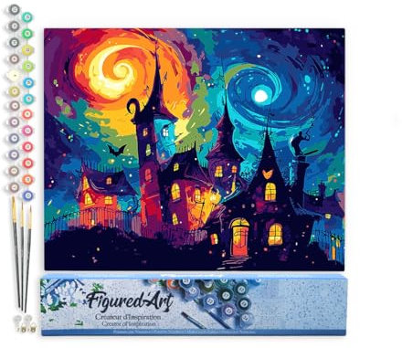 Figured'Art Peinture par Numéro Adulte Château fantastique - Activité Manuelle Kit de Loisir Créatif DIY Numéro d'Art Complet - 40x50cm sans châssis en bois