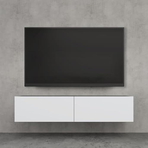 doporro Meuble TV Bas 140x40,2x30cm Armoire TV Gris Noir Mat + Blanc Mat Table de Télévision Salon avec Portes Meuble TV Suspendu MBTV02