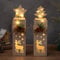 NUPTIO Weihnachtsdeko Holz Rentier Fensterbank - 30cm Höhe 2 Stück LED Dekosäule Holzdeko Weihnachten Innen Elch Weihnachtsfeko Weihnacht Start Und Baum Geschenk (Batterien Nicht Enthalten)