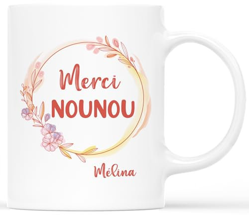 𝗖𝗔𝗗𝗘𝗔𝗨 𝗣𝗟𝗨𝗦 Mug Personnalisé Avec Prénom - Merci Nounou - Idée Cadeau Original - Tasse Super Nounou