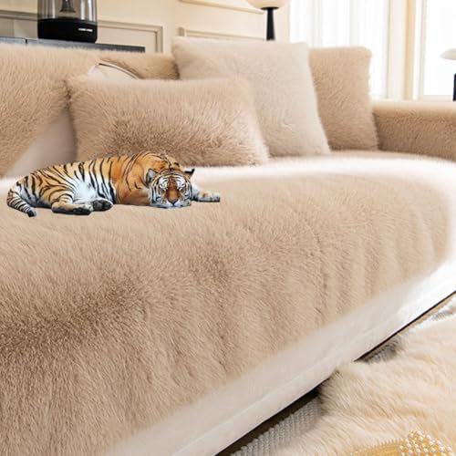 DMBAOD Wasserdichter Hundebettbezug, weiche Plüsch-Haustierdecke mit Rutschfester Rückseite, passend für Bettsofa, Möbelschutz für kleine, mittelgroße und große Hunde und Katzen Camel 110 * 180cm