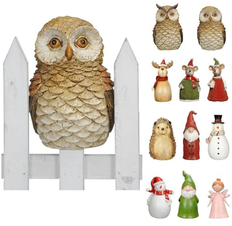 NETPROSHOP Zaunhocker Zaunfigur Elfe Zwerg Schneemann Elch u.v.m. aus Polyresin H: 16-20cm, Auswahl:Schleiereule