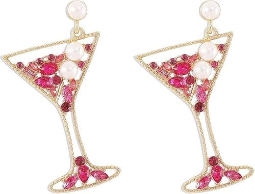 Ohrringe Weinglas für Damen,Obst Weinglas Ohrringe,Weinglas Ohrringe für Frauen,Champagner Weinglas Pfosten Tropfen Ohrringe für Frauen Schmuck, festliche Party-Ohrringe (Rosa)