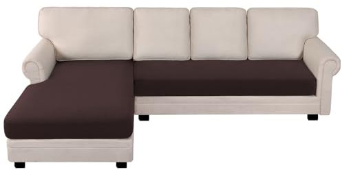 BellaHills Sofa Überwürfe Sitzkissen Bank, Superweicher Elastische Sofa Abdeckung mit Elastischem Boden, Universal Elastisch Sofa Überzug, 3 Sitzer + Chaiselongue, Braun