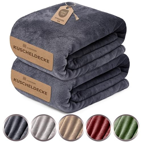 Luxoon Fleecedecke Flauschig Warm Winter – Kuscheldecke für Gemütliche Winterabende, Ultra Weich und Wärmend, Ideal für Sofa und Bett, 100% Polyester, Farbe 2er Pack 150x200cm, Anthrazit