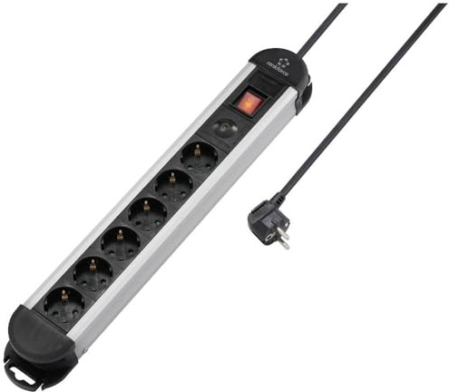 Renkforce RF-6417718 Überspannungsschutz-Steckdosenleiste 6fach Schwarz, Aluminium Schutzkontakt 1 St.
