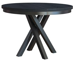 Esstisch Jezz Rund 100 cm - Tisch - Rund - Küchentisch - 4-6 Personen - Esszimmertisch mit Metallgestellt - Holz - Natur - Speisetisch - zusätzliche Tischplatte - ausziehbar (Schwarz)