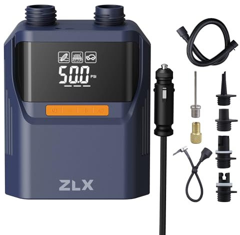 ZLX Elektrische Luftpumpe 50PSI SUP Pumpe mit Integrierter Batterie Wiederaufladbar, Hochdruck Doppelstufen & Auto-Off Inflation/Deflation, Zubehör für Aufblasbare Kajaks, Boote, Zelt, Luftmatratze