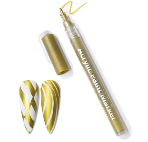 Quick Dry Fine Tips Nail Art Pens for DIY Nail Decoration, Fine Point Polish Pen with Quick Dry Formula for Dot and Line Art, Gold