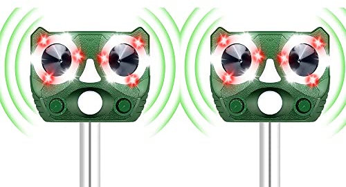 funfunfly 2X Repelente para Gatos Exterior, Ultrasónico Ahuyentador de Perros, Palomas, Pájaros, Perros, Ratones, Zorros, Disuasión Solar 5 Modos IP45 Impermeable con LED Intermitentes