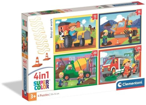 Clementoni Puzzle 4IN1 Busy at Work 72 Stücke für Kindern 3-6 Jahre, Geschenk für Kinder, Puzzle für Kinder, Made in Italy, 21741