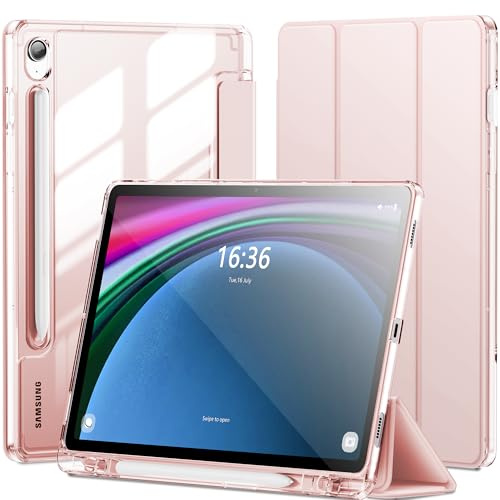 INFILAND Funda Para Samsung Galaxy Tab S10 Lite/S10 FE/S9 FE 5G De 10.9 Pulgadas/Tab S9 De 11 Pulgadas Con Soporte Para S Pen,Protectora Delgada Y Transparente Que Soporta Encendido Y Apagado (Rosado)